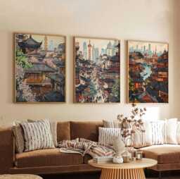 Set Of 3 Shanghai City Posters, Travel Prints, Wall Art, Decor Set, Cityscape Prints