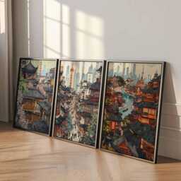 Set Of 3 Shanghai City Posters, Travel Prints, Wall Art, Decor Set, Cityscape Prints - thumbnail 4