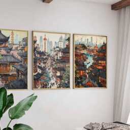 Set Of 3 Shanghai City Posters, Travel Prints, Wall Art, Decor Set, Cityscape Prints - thumbnail 3