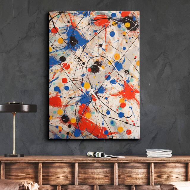 Colorful Paint Brush Splash Abstract Oil Painting Drip Style Wall Art, Framed Canvas Poster Print, Home Kitchen Office Room Decor, Gifts - image 1
