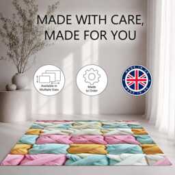 Pastel Satin Yarn Patchwork Weave Rug Non-Slip Soft Area Carpet Bedroom Living Room Hallway Mat Decor - Made in UK - thumbnail 2