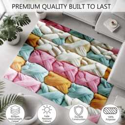 Pastel Satin Yarn Patchwork Weave Rug Non-Slip Soft Area Carpet Bedroom Living Room Hallway Mat Decor - Made in UK - thumbnail 3