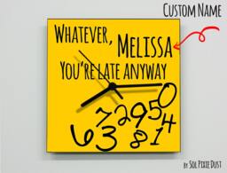 Custom Name Whatever, You're Late Anyway/Square Yellow - Wall Clock - thumbnail 1