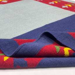 Handwoven Wool Kilim Rug Blue Floral Runner, Custom Size - thumbnail 3