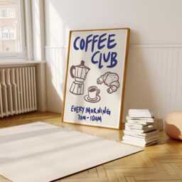 Coffee Club Print Poster, Wall Art, Retro Trendy Art Kitchen Prints, Decor Food Neutral 2581 - thumbnail 2