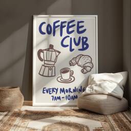 Coffee Club Print Poster, Wall Art, Retro Trendy Art Kitchen Prints, Decor Food Neutral 2581 - thumbnail 1