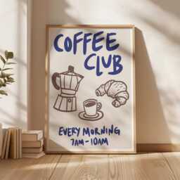 Coffee Club Print Poster, Wall Art, Retro Trendy Art Kitchen Prints, Decor Food Neutral 2581 - thumbnail 3