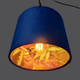 Navy Blue Velvet Lampshade With Tropical Wonderland Lining, Large Ceiling Lightshade - thumbnail 3