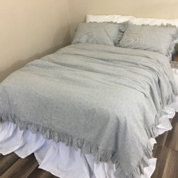 Subtle Black & White Ticking Stripe Ruffle Linen Duvet Cover Features Easy Flow Ruffles, Shabby Chic Bedding, Bedding - thumbnail 2