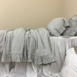 Subtle Black & White Ticking Stripe Ruffle Linen Duvet Cover Features Easy Flow Ruffles, Shabby Chic Bedding, Bedding - thumbnail 3