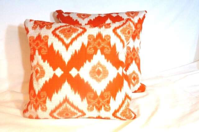 Oirange & White Outdoor Ikat Pillow Covers, Richloom Solarium Collection - image 1