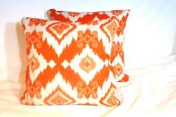 Oirange & White Outdoor Ikat Pillow Covers, Richloom Solarium Collection - thumbnail 1