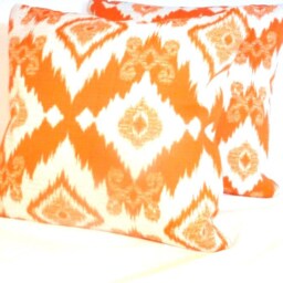 Oirange & White Outdoor Ikat Pillow Covers, Richloom Solarium Collection - thumbnail 2