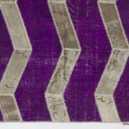 Purple Zigzag Patchwork Rug Hand-Knotted Turkish Wool - 5' X 8' - thumbnail 3