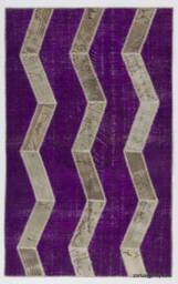 Purple Zigzag Patchwork Rug Hand-Knotted Turkish Wool - 5' X 8' - thumbnail 1