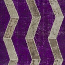 Purple Zigzag Patchwork Rug Hand-Knotted Turkish Wool - 5' X 8' - thumbnail 4