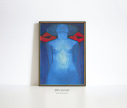 Abstract Human Evolution Art Print, Mondrian Canvas, Blue Poster, Contemporary Gallery Wall Art, Mid-Century Modern Home Decor, Minimalist - thumbnail 1