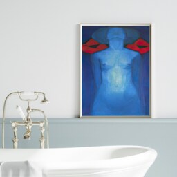 Abstract Human Evolution Art Print, Mondrian Canvas, Blue Poster, Contemporary Gallery Wall Art, Mid-Century Modern Home Decor, Minimalist - thumbnail 2