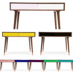 Mid-Century Modern Walnut Writing Desk Retro Colorful Drawers - thumbnail 2