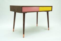 Mid-Century Modern Walnut Writing Desk Retro Colorful Drawers - thumbnail 1