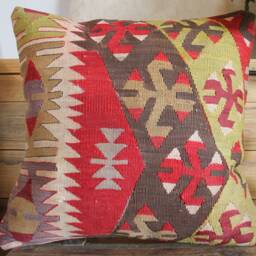 Vintage Kilim Pillow Cover - 16 Inch Slit Weave, Handwoven - thumbnail 2