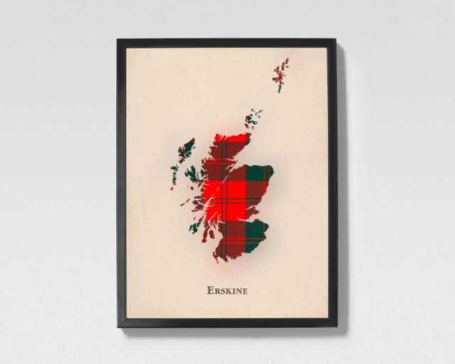 Clan Erskine Scottish Tartan Map - Of Scotland Family Wall Decor, Ready To Hang - image 1