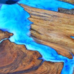 Live Edge River Dining Table With Bench & Glowing Resin Fill In - thumbnail 4