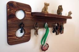 Decorative Key Shelf Rustic Distressed Wood Holder Wood Hook Brown Wall Rack Floating Leash Hanger - thumbnail 1