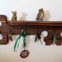 Decorative Key Shelf Rustic Distressed Wood Holder Wood Hook Brown Wall Rack Floating Leash Hanger - thumbnail 2