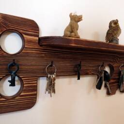 Decorative Key Shelf Rustic Distressed Wood Holder Wood Hook Brown Wall Rack Floating Leash Hanger - thumbnail 3
