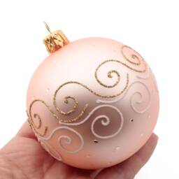 6 Blown Glass Beige Gold Christmas Tree Ornaments Balls Handmade in Czech - thumbnail 2