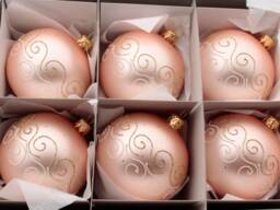 6 Blown Glass Beige Gold Christmas Tree Ornaments Balls Handmade in Czech