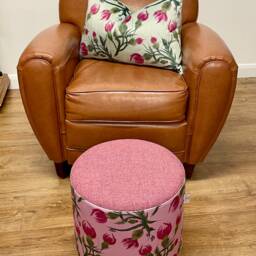 Thistle Velvet & Pink Harris Tweed Footstool With Tiny Wooden Legs - thumbnail 3