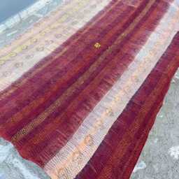 Elegant Reversible Cotton Kantha Quilt Bedspread - Hand Stitched Floral Print Lightweight Blanket - thumbnail 4