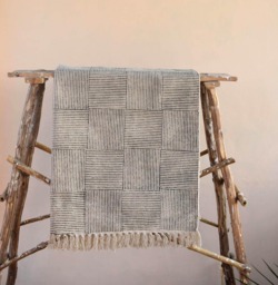 Large Block Printed Cotton Dhurrie Rug, Bohemian Decor - 9x12 Ft - thumbnail 1