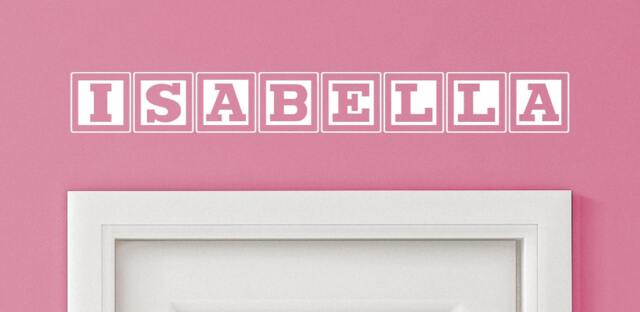 Isabella Baby Block Name Bedroom Closet Door - 30 Inch Wide Wall Vinyl Decal Decorative Art