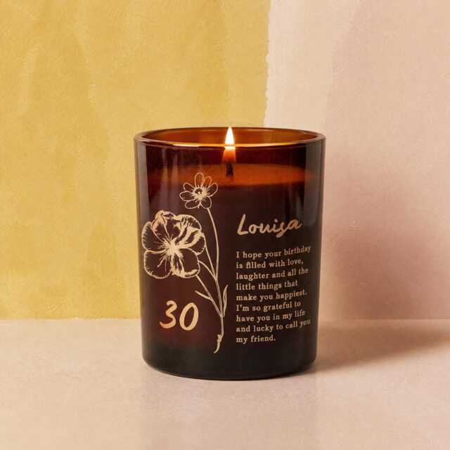 Personalised Birthday Candle Engraved Floral Scented Candle - image 1