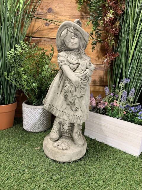 Stone Garden Large Girl With Puppy Statue Ornament - image 1