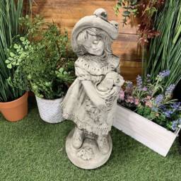 Stone Garden Large Girl With Puppy Statue Ornament - thumbnail 3
