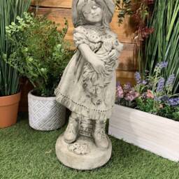 Stone Garden Large Girl With Puppy Statue Ornament - thumbnail 2