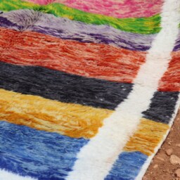 Handmade Boujad Wool Rug Abstract Multicolored Moroccan Carpet - thumbnail 4