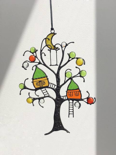 Tree House Stain Glass Suncatcher Picture Home Decor Window Wall Unusual Gift For Halloween - image 1