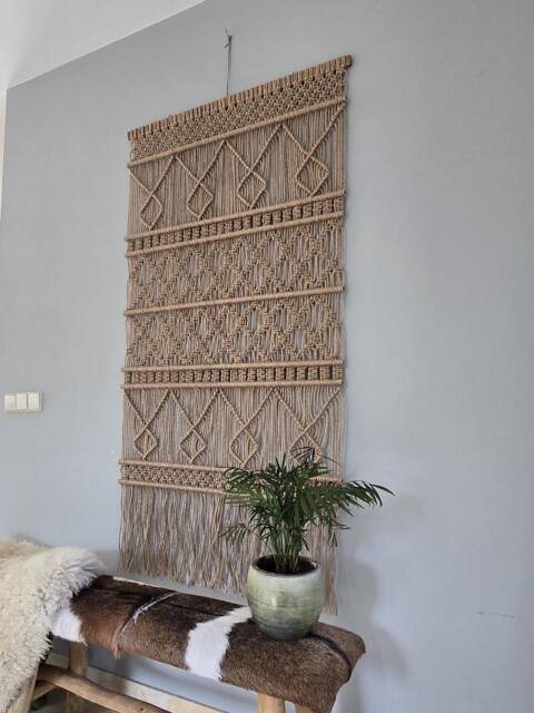 Jute Wall Hanging Macram?? Custom Made Ibiza Interior Decoration Acoustics Natural Material Warm Appearance - image 1