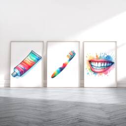 Dentist Wall Art Print Set - 3 Posters - Dental Office Decor Colourful Orthodontic Clinic Watercolour Prints Teeth Hygiene Gift - thumbnail 2