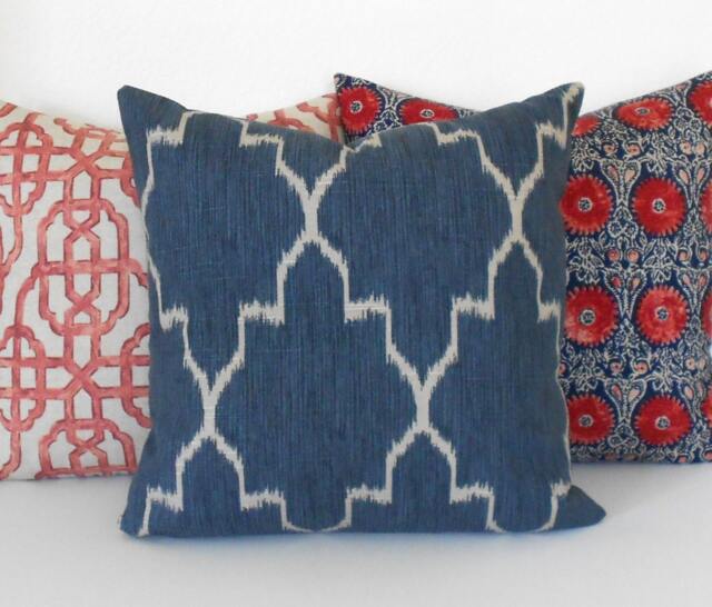 Indigo Blue Moroccan Ikat Pillow Cover Navy Geometric Accent - image 1
