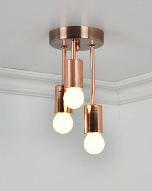 Copper Ceiling Light Triple Flush Mount - Three Bulb Light Modern Fixture 3 Semi Rose Gold - image 1
