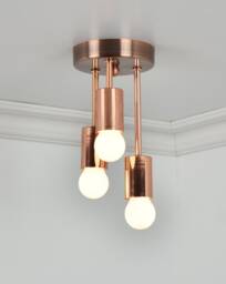 Copper Ceiling Light Triple Flush Mount - Three Bulb Light Modern Fixture 3 Semi Rose Gold - thumbnail 1