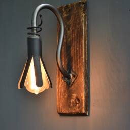 Rustic Wall Lamp, Wood & Forged Iron Light, Farmhouse Sconce - thumbnail 2