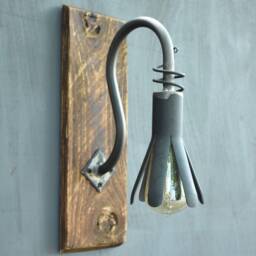 Rustic Wall Lamp, Wood & Forged Iron Light, Farmhouse Sconce - thumbnail 3