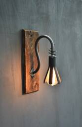 Rustic Wall Lamp, Wood & Forged Iron Light, Farmhouse Sconce - thumbnail 1